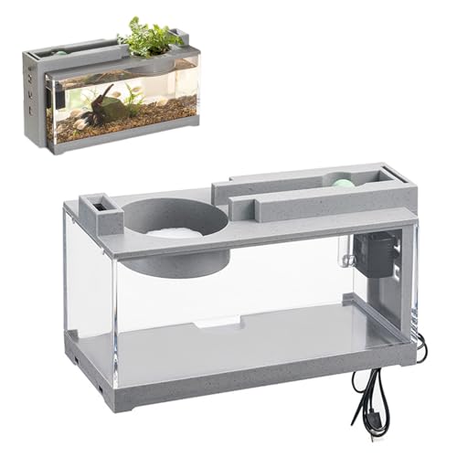 Schreibtisch Aquarium Komplettset, Mini Aquarium Starterset Leises Tischaquarium Mit Wasserpumpe Kleines Aquarium Komplettset LED Mit Pumpe für Betta-Fische Garnelen Goldfische Schildkröten von BONJUME