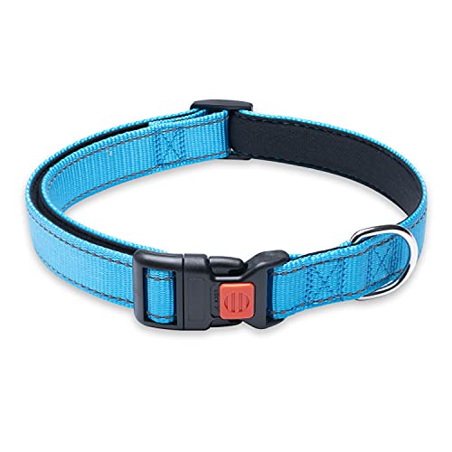 Reflektierendes Hundehalsband mit Schnalle, verstellbar, Sicherheits-Nylon-Halsbänder für kleine, mittelgroße und große Hunde, Größe S, Blau von BOOMIBOO