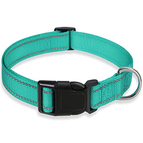 Reflektierendes Hundehalsband mit Schnalle, verstellbar, Sicherheits-Nylonhalsbänder für kleine, mittelgroße und große Hunde, Grün, Größe M von BOOMIBOO