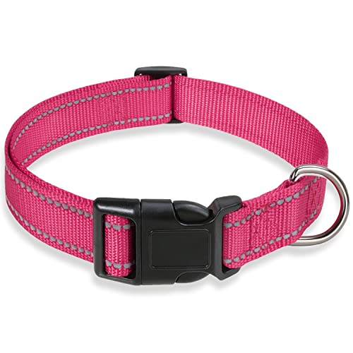 Reflektierendes Hundehalsband mit Schnalle, verstellbar, Sicherheits-Nylonhalsbänder für kleine, mittelgroße und große Hunde, Rosa, Größe L von BOOMIBOO