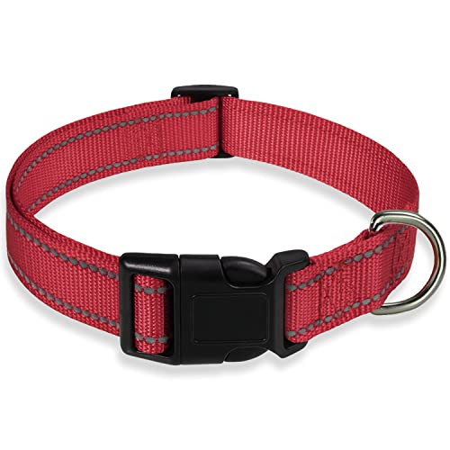 Reflektierendes Hundehalsband mit Schnalle, verstellbare Sicherheits-Nylon-Halsbänder für kleine, mittelgroße und große Hunde, rot, XS von BOOMIBOO