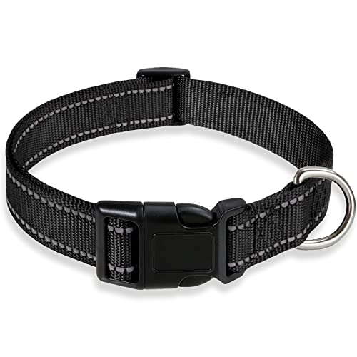 Reflektierendes Hundehalsband mit Schnalle Verstellbare Sicherheit Nylon Halsbänder für Kleine Mittlere Große Hunde, Schwarz XXS von BOOMIBOO