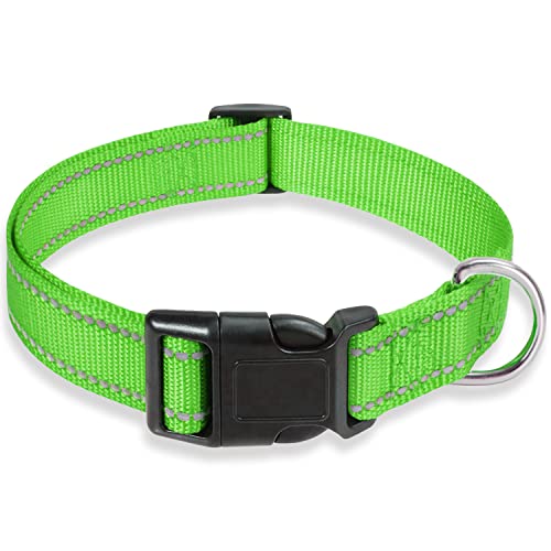 Reflektierendes Hundehalsband mit Schnalle Verstellbare Sicherheits-Nylon-Halsbänder für Kleine Mittlere Große Hunde, Grasgrün, L von BOOMIBOO