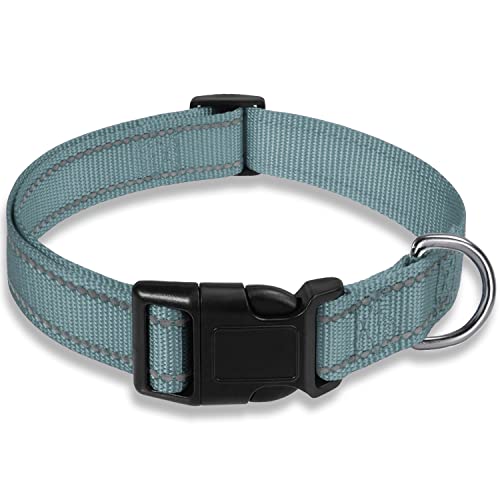 Reflektierendes Hundehalsband mit Schnalle Verstellbare Sicherheits-Nylon-Halsbänder für kleine, mittelgroße und große Hunde, Grau XS von BOOMIBOO