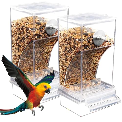 2 Pcs Transparent Futterspender Vogel, Vogelfutterspender, Sittiche Käfig Futterautomat, Automatischer Vogelhäuschen Futterspender Für Vögel Für Wellensittiche Kanarienvögel Nymphensittiche Finken von BORDEAG