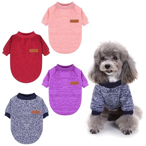 4 Stück Hundepullover Kleine Hunde, Hundekleidung Kleine Hunde, Haustier Katze Hund Pullover, Winter Hundepullover, Haustiermantel Warme Pullover Bekleidung, Für Kleine Mittelgroße Hunde Und Katzen von BORDEAG