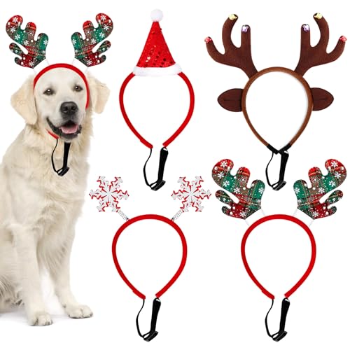 4 Stück Weihnachten Haustier Stirnband, Weihnachten Stirnbänder, Haarreifen Weihnachten, Weihnachten Stirnband, Geweihe Elch Kopfschmuck, Weihnachtshut, Schneemann Kopfschmuck, Für Weihnachts von BORDEAG