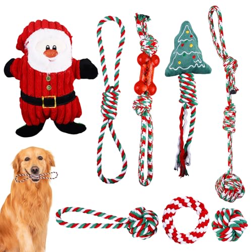 8 Stück Hundespielzeug Weihnachten, Hundespielzeug Quietschendes, Welpenspielzeug, Weihnachts Kauspielzeug für Haustiere, Hundespielzeug Naturbaumwolle, Hundespielzeug für Kleine Mittlere Hunde von BORDEAG