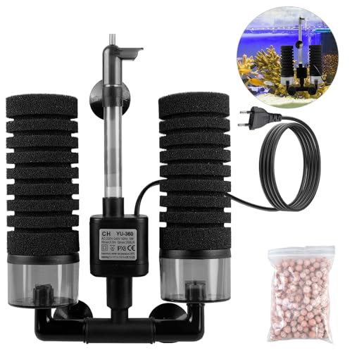 Aquarium Schwammfilter, Leise Schaumfilte, Aquariumfilter Mit Filterkugel, Elektrischer Aquarium Filter, Leiser Tauchschaum Doppelschwammfilter, Aquarium Filter Für Biologische Mechanische Filterung von BORDEAG