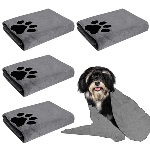 BORDEAG Hundehandtuch: 4 Stück Schnelltrocknend Haustier Hunde Handtuch, 80 X 40 cm Hundehandtuch Extra Saugfähig, Microfaser Handtücher, für Große Hunde, Katzen, Kleine Mittelgroße von BORDEAG