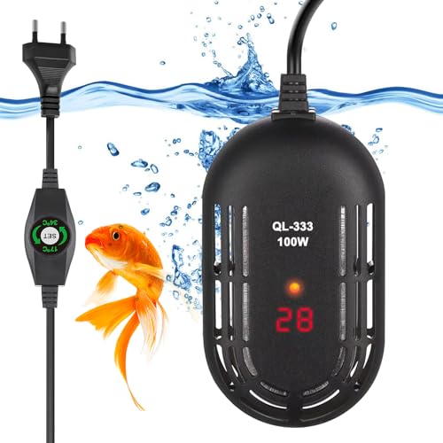 BORDEAG Aquarium Heizung, 100W Aquarium Heizstab, Heizstab Aquarium, Mini Aquarium Heizung, Aquarien Regelheizer mit LED-Anzeige für Süßwasserbecken bis zu 100 L, Fisch und Schildkröte von BORDEAG