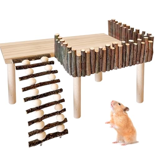 BORDEAG Hamster Kletterplattform, Hamsterplattform, Kletterleiter Holzplattform Klettergerüst Hamster Spielplattform Aus Holz Hamster-Plattform Mit Leiter, Zaun, Für Hamster Rennmaus Chinchilla von BORDEAG