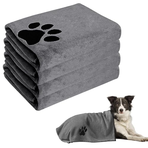 BORDEAG Hundehandtuch,4 Stück 50 * 100CM Handtuch Hunde,Microfaser Handtücher Für Hunde,Hunde Handtuch Extra Saugfähig Für Große Hunde,Katzen,Extra Saugfähig,Saugfähiges,Weich(Grau) von BORDEAG