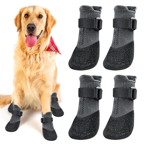 BORDEAG Hundesocken Anti-Rutsch, 2 Paar Indoor Anti-Rutsch Socken für Hunde, Hundesocken Pfotenschutz Hundeschuhe, Hundeschuhe Pfotenschutz für Kleine, Mittlere und Große Hunde (L) von BORDEAG