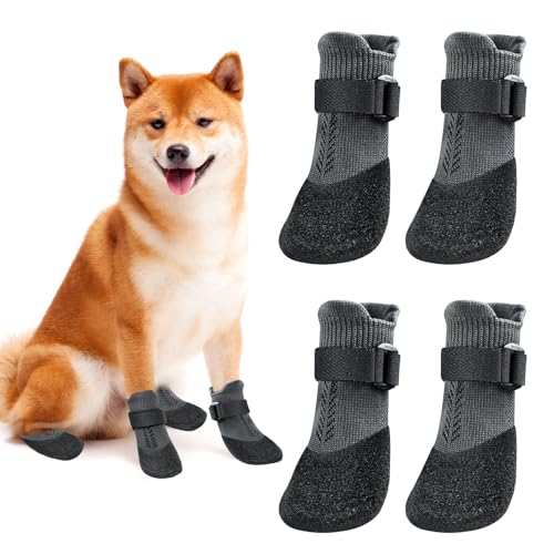 BORDEAG Hundesocken Anti-Rutsch, 2 Paar Indoor Anti-Rutsch Socken für Hunde, Hundesocken Pfotenschutz Hundeschuhe, Hundeschuhe Pfotenschutz für Kleine, Mittlere und Große Hunde (M) von BORDEAG