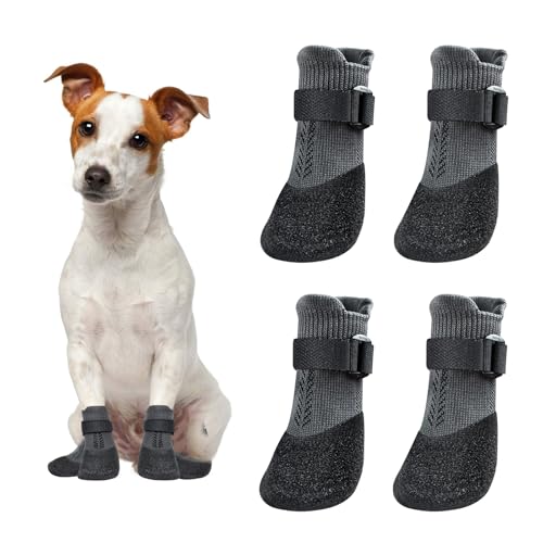 BORDEAG Hundesocken Anti-Rutsch, 2 Paar Indoor Anti-Rutsch Socken für Hunde, Hundesocken Pfotenschutz Hundeschuhe, Hundeschuhe Pfotenschutz für Kleine, Mittlere und Große Hunde (S) von BORDEAG