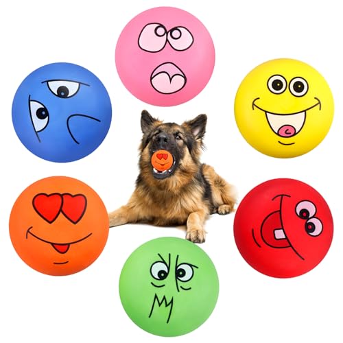 BORDEAG Quietschball Für Hunde, 6 Stück Hundeball Unzerstörbar, Hundespielzeug Ball, Dauerhaftes Quietschende Hundebälle, Weiches Latex Bouncy Fetch Bälle Für Große, Mittelgroße, Kleine Hunde von BORDEAG