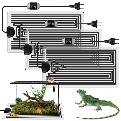 BORDEAG Verstellbares Heizkissen für Reptilien, 3 Stück Heizkissen für Glasbehälter, Terrarium Heizmatte mit Thermostat, Heizkissen für Glasbehälter für Reptilien, Schlangen, Schildkröten, Geckos von BORDEAG