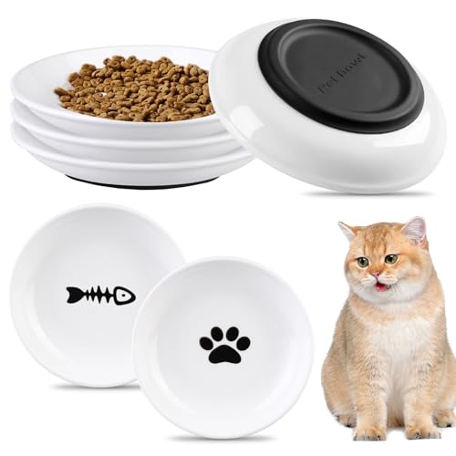 Bordeag 6er Set Katzennapf Keramik, Futternapf Katze Mit Rutschfestem Gummiboden, Katzennäpfe Fressnapf Katze Katzen Futternapf Keramik Katzenfutter Napf Katzenschüssel Flache Katzenteller(Weiss) von BORDEAG