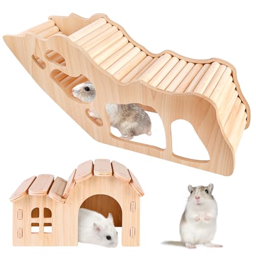 Hamster-Kletterleiter mit Hamster Haus,Hamster Spielzeug, Hamsterhaus, Hamster Spielzeug, Hamsterleiter, Holz-Kletterspielzeug und Brückenkäfig-Dekoration für Kleine Haustiere Rennmäuse Zwergmäuse von BORDEAG