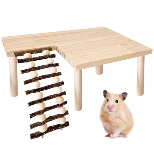 Hamster Kletterplattform, Hamster Holzspielzeug Hamsterplattform Klettergerüst Hamster Spielplattform Aus Holz Kletterleiter Holzplattform Hamster-Plattform Mit Leiter Für Hamster Rennmaus Chinchilla von BORDEAG