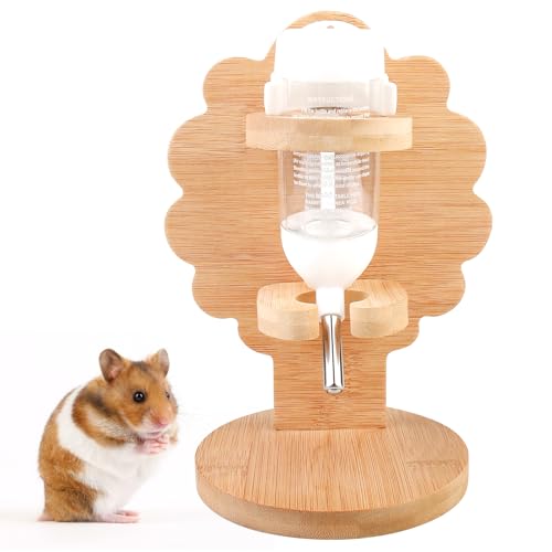 Hamster Trinkflasche mit Ständer, 80ML Hamster Wasserspender, Hamster Wasserflasche mit Ständer, Trinkflasche Hamster, Holzständer Kleintiertränke Hamster Zubehör für Zwerghamster Hasen (A, 80ML) von BORDEAG