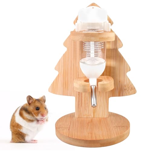 Hamster Trinkflasche mit Ständer, 80ML Hamster Wasserspender, Hamster Wasserflasche mit Ständer, Trinkflasche Hamster, Holzständer Kleintiertränke Hamster Zubehör für Zwerghamster Hasen (B, 80ML) von BORDEAG