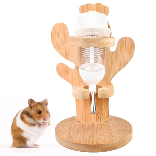 Hamster Trinkflasche mit Ständer, 80ML Hamster Wasserspender, Hamster Wasserflasche mit Ständer, Trinkflasche Hamster, Holzständer Kleintiertränke Hamster Zubehör für Zwerghamster Hasen (C, 80ML) von BORDEAG