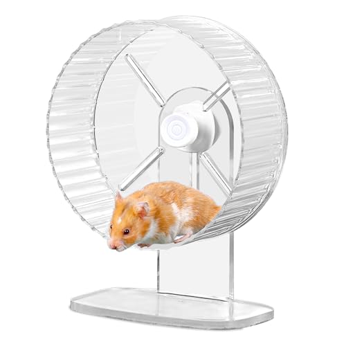 Hamsterrad, 21cm Silent Hamster Rad, Silent Wheel, Super Silent Hamster Übungsräder, Laufrad Hamster, Einstellbarer Stand Silent Hamster Rad für Hamster, Gerbils, Mäuse, Kleines Haustier (Transparent) von BORDEAG