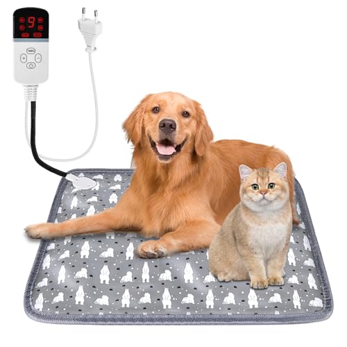 Heizkissen Für Hunde,45 x 45 Cm Haustier Heizkissen,Katzen & Hund Heizmatte,Wärmedecke Katze Elektrisch,Tier Heizkissen Elektrisch Für Katzen,Timing Und Temperatur Einstellbar,Haustier,Anti-Biss von BORDEAG