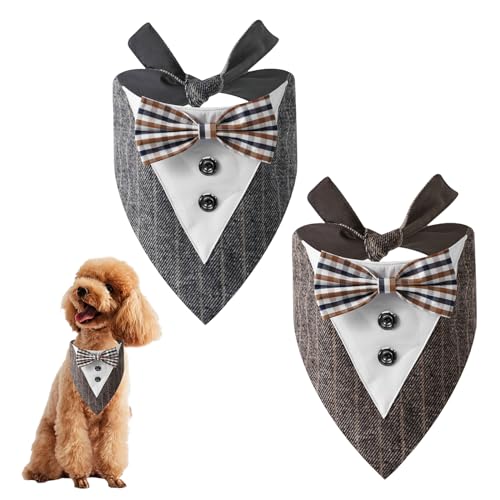 Hundehalstuch, 2 Pcs Formelles Hunde-Smoking-Bandana, Halstuch Hund, Hund Krawatte, Verstellbar Hunde Halstücher Mit Fliege Und Krawatte, Verstellbares Hunde Smoking Hochzeits Bandana, Hund Hochzei von BORDEAG