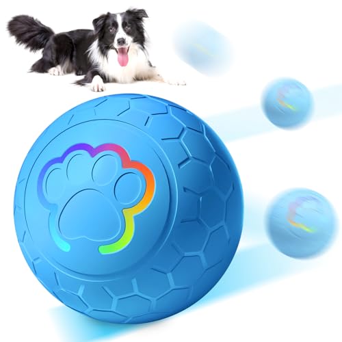 Interaktives Hunde Ball Spielzeug: Selbstrollender Ball Hund, Strapazierfähiger Automatisch Rollender Ball mit LED-Leuchten, Hundespielzeug Ball für Kleine, Mittelgroße,Große Hunde,USB Wiederaufladbar von BORDEAG