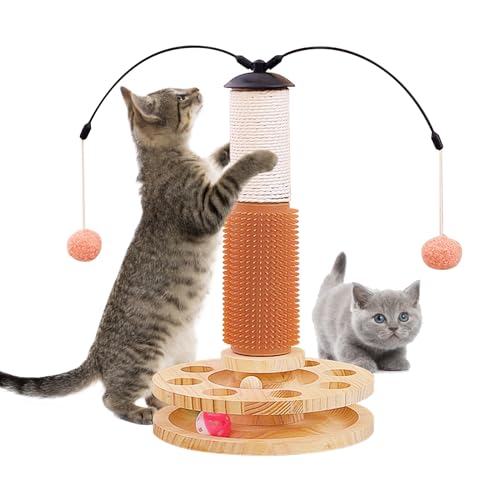 Interaktives Katzenspielzeug, 4 In 1 Katzenspielzeug Hölzernes, Katzenspielzeug Holz Intelligen, Katze Sisal Seil Kratzbaum Mit Hängenden Ball, Katzenspielzeug Kratzbaum Holz Klein von BORDEAG