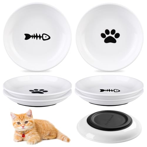 Katzennapf Aus Keramik, 6 Pcs Katzenfutterteller Aus Keramik, Futternapf Katzen, Katzennäpfe Keramik Napf Mit Rutschfester Matte Fressnapf Katze Nassfutternäpfe Für Katzen Flache Schalen Für Kätzchen von BORDEAG