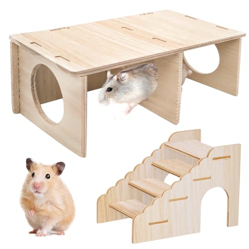 Meerschweinchen Haus Holz Mit Leiter, Meerschweinchen Spielzeug, Hamster Eckhaus, Zwerghamster Zubehör, Hamster Haus Aus Holz, Holz Hamsterhaus, Für Mäuse, Lemminge, Rennmäuse 36*14*16 CM (Lxhxb) von BORDEAG