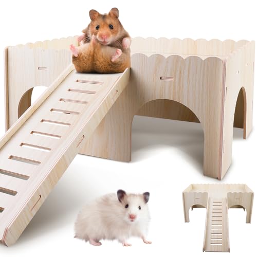 Meerschweinchen Haus Holz Mit Leiter, Meerschweinchen Spielzeug, Hamster Eckhaus, Zwerghamster Zubehör, Hamster Haus Aus Holz, Holz Hamsterhaus, Für Mäuse, Lemminge, Rennmäuse 38*11*24 CM (Lxhxb) von BORDEAG