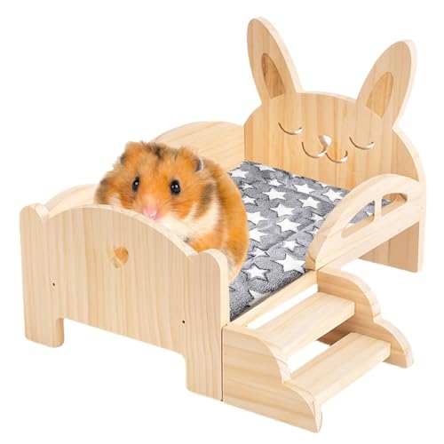 Meerschweinchenbett Aus Holz Mit Matte, Meerschweinchen Hängematte, Holz Meerschweinchen Bett, Kaninchen Bett, Hölzernes Kaninchenbett, Abnehmbare Plattform Tiere Kissen Bett Für Kaninchen 34*22*18CM von BORDEAG