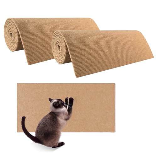 Selbstklebend Kratzmatte Katze, 2 Stück 40cm*100cm Selbstklebend Kratzteppich Katze, Zuschneidbare Kratzmatte Katzen, Selbstklebend Kratzbretter, Sofa Katze Kratzteppich Ecke Schützt Möbel (Khaki) von BORDEAG