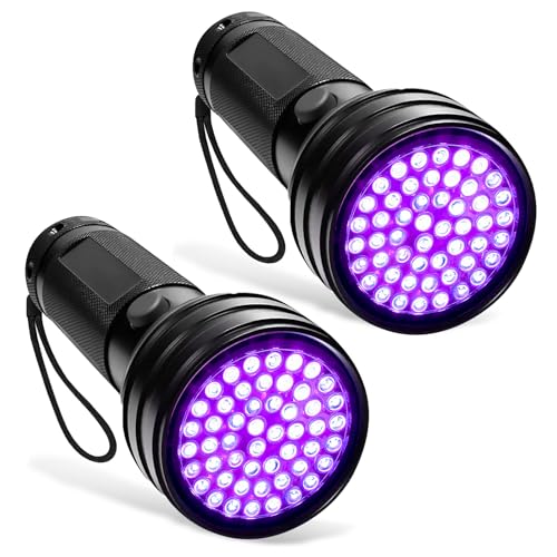 UV Taschenlampe 51 LEDs,2 Stück Schwarzlicht Taschenlampe,Mini UV Lampe 395nm,Haustiere Urin-Detektor,Schwarzlichtlampe,Ultraviolettes Licht für Heimtierurindetektoren Geldscheinprüfer Bernsteinsuche von BORDEAG