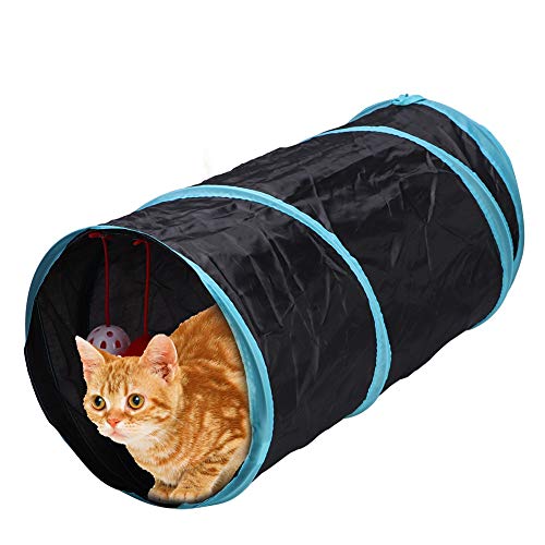 Zusammenklappbarer Polyester-Katzentunnel, Guckloch-Ballspielzeug aus Knisterpapier, Stahlrahmen für Versteckspaß, für große Katzen geeignet, einfache Aufbewahrung, Übungszubehör von BORDSTRACT