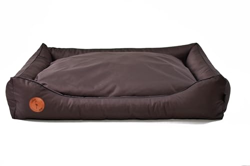 BORN2REST Hundebett, Hundesofa, Hundekissen, Hundekörbchen Abnehmbar und waschbar Bett für Hunde und Katzen in der Europäischen Union hergestellt (Braun Outdoor, L 95 x 80 cm) von BORN2REST