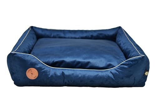 BORN2REST Hundebett, Hundesofa, Hundekissen, Hundekörbchen Abnehmbar und waschbar Bett für Hunde und Katzen in der Europäischen Union hergestellt (Dunkelblau, L 95 x 80 cm) von BORN2REST