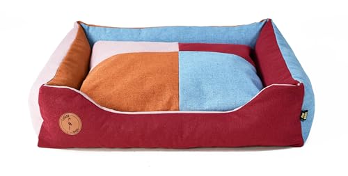 BORN2REST Hundebett, Hundesofa, Hundekissen, Hundekörbchen Abnehmbar und waschbar Bett für Hunde und Katzen in der Europäischen Union hergestellt (Mehrfarbig, L 95 x 80 cm) von BORN2REST