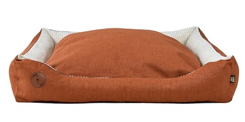 BORN2REST Hundebett, Hundesofa, Hundekissen, Hundekörbchen Abnehmbar und waschbar Bett für Hunde und Katzen in der Europäischen Union hergestellt (Orange, M 80 x 70 cm) von BORN2REST