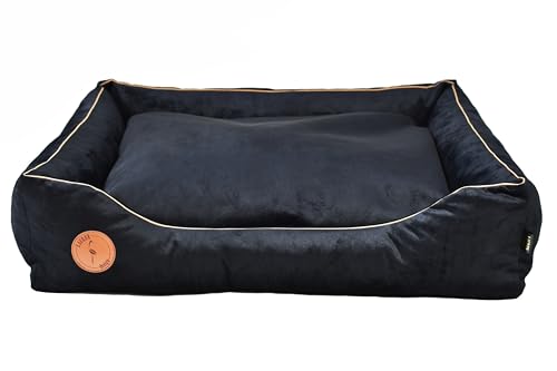 BORN2REST Hundebett, Hundesofa, Hundekissen, Hundekörbchen Abnehmbar und waschbar Bett für Hunde und Katzen in der Europäischen Union hergestellt (Schwarz, L 95 x 80 cm) von BORN2REST