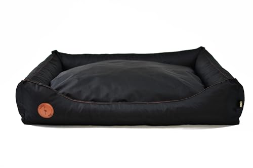 BORN2REST Hundebett, Hundesofa, Hundekissen, Hundekörbchen Abnehmbar und waschbar Bett für Hunde und Katzen in der Europäischen Union hergestellt (Schwarz Outdoor, L 95 x 80 cm) von BORN2REST