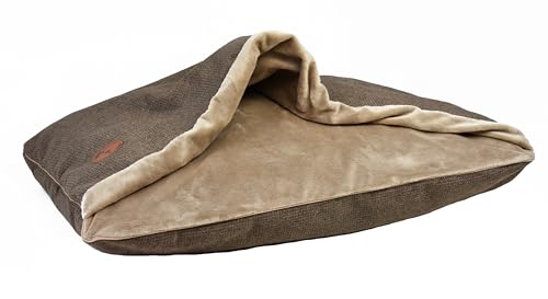 Hundebett Mittelgroße Hunde, Hundebett Kleine Hunde, Hundebett Flauschig Katzenbett Haustierbett mit Kapuze, Rutschfestes Hundebett Waschbar Lauren design NEL (Braun + Cappuccino, M (80 x 60 cm)) von BORN2REST