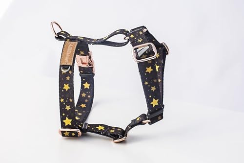 Hundegeschirr für Große Hunde No Pull Geschirr Einstellbar Anti Zug Sicherheitsgeschirr Hunde Geschirrset Mittlere Hunde Brustgeschirr Hund Groß Atmungsaktiv Dog Harness (Stars Gold, L) von BORN2REST