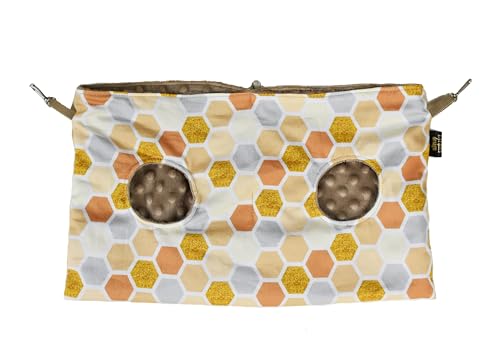 Kaninchen Heutasche Meerschweinchen Futterstation Futterspender Kleintiere Heutasche Futtersack für Hase Chinchilla Hamster Kleine Tiere (Geometrisch, 24cm x 43cm) von BORN2REST