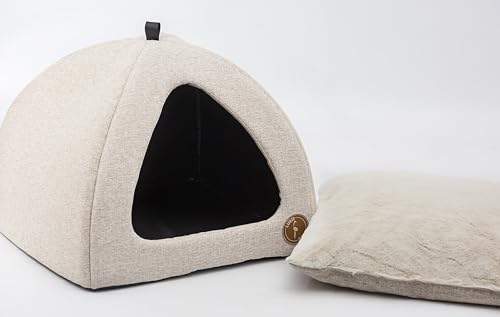 Katzenbetten für Hauskatzen, Faltbare Katzenbetthöhle, Katzenhaus mit waschbaren Kissen, Katzenbett für Kätzchen, Katzenzelt, warmes Katzenhaus Bella Lauren Design (Beige Natura, 40 x 40 x 28 cm) von BORN2REST